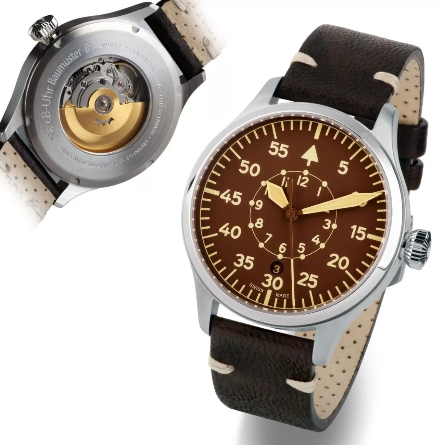 Nav B-Uhr 42 Vintage Bruine B-Muster^Steinhart Watches Shop