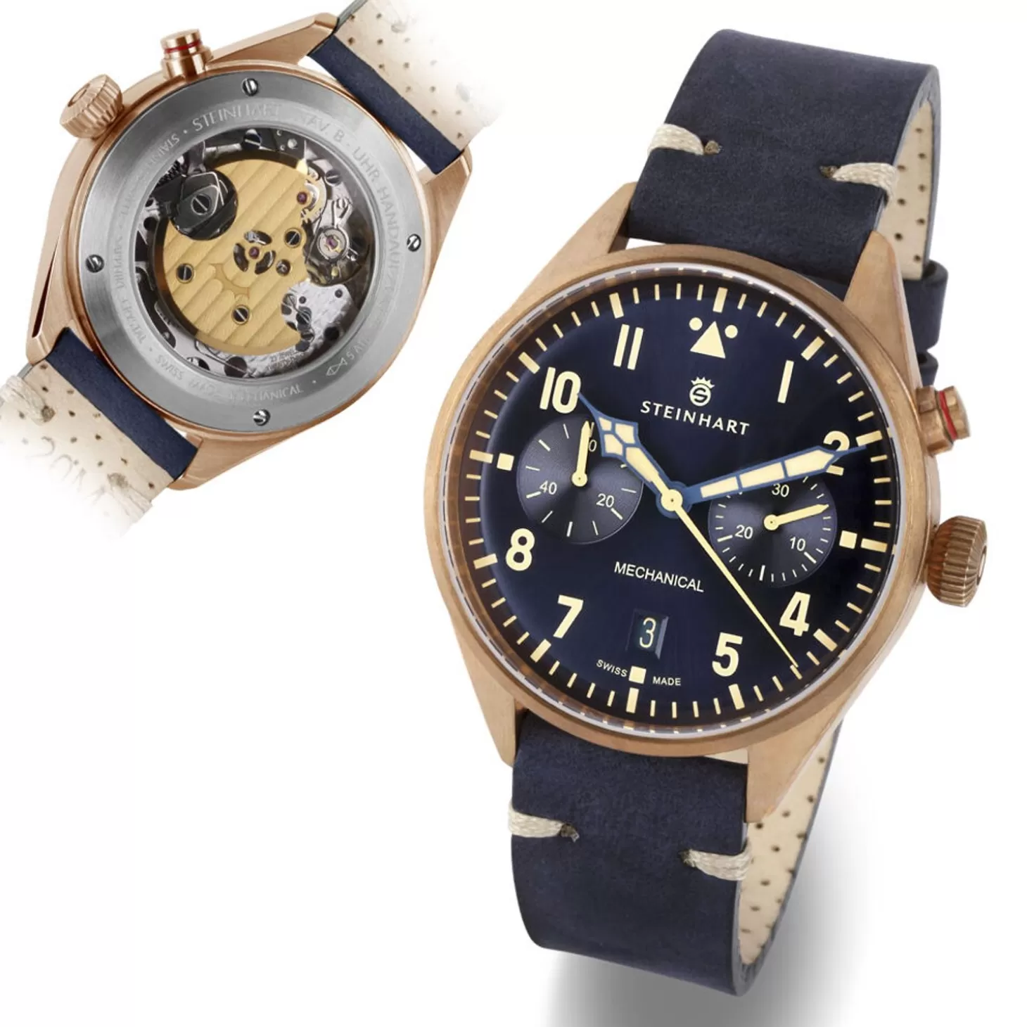 Nav.B - Monopusher Brons 42 Blauw^Steinhart Watches Fashion