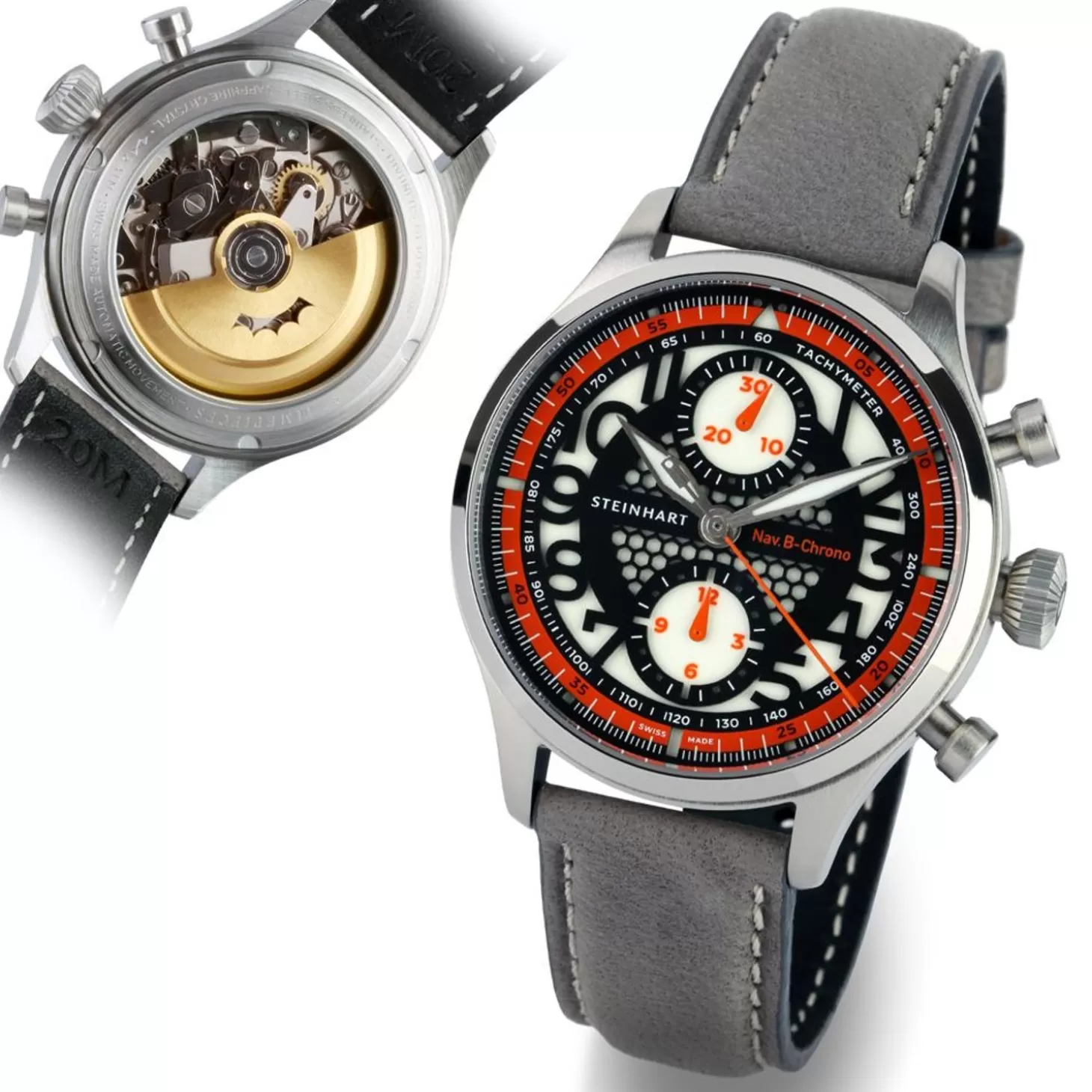 Nav.B-Chrono 42 Skelet Oranje^Steinhart Watches New