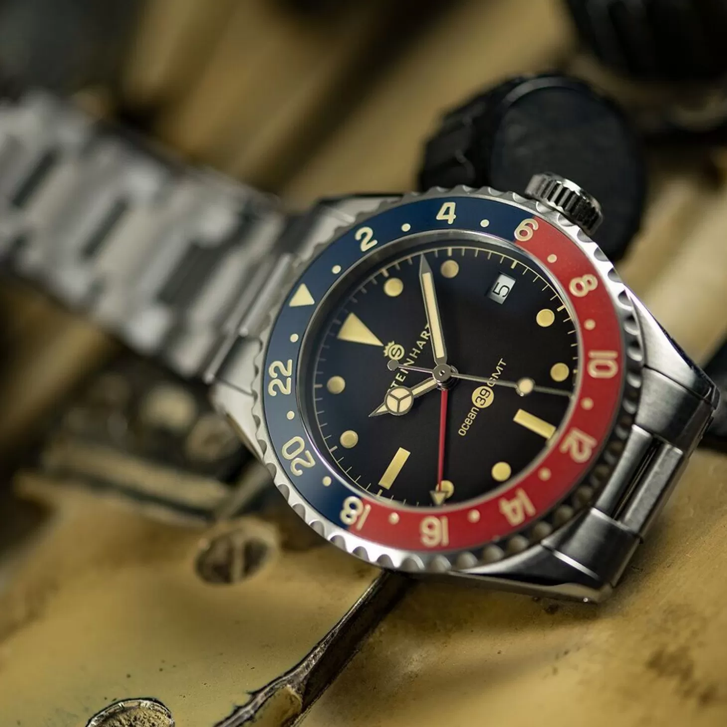 Ocean 39 Vintage Gmt Premium Blauw-Rood Keramiek Duikhorloge^Steinhart Watches Hot