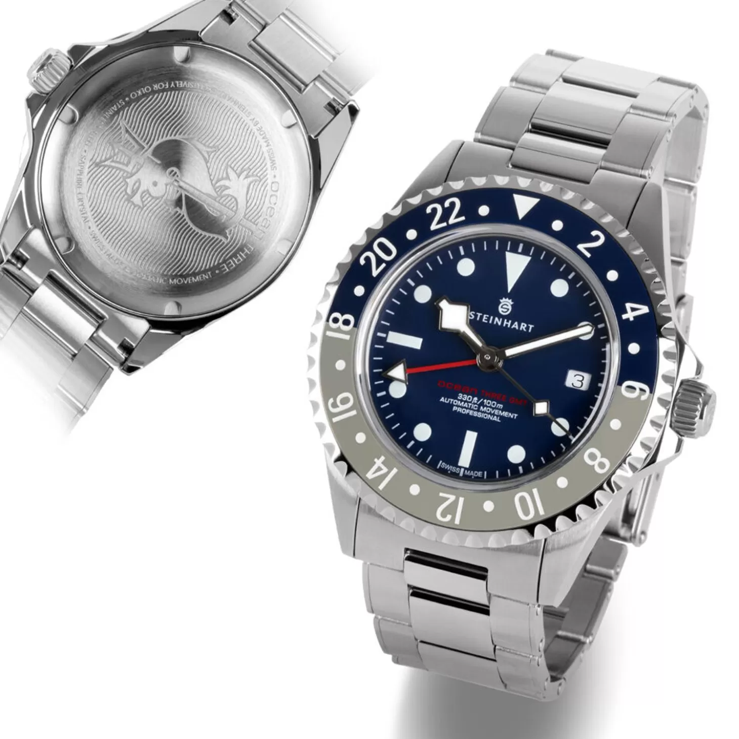 Ocean 3 Gmt Blauwgrijs Keramiek^Steinhart Watches Store