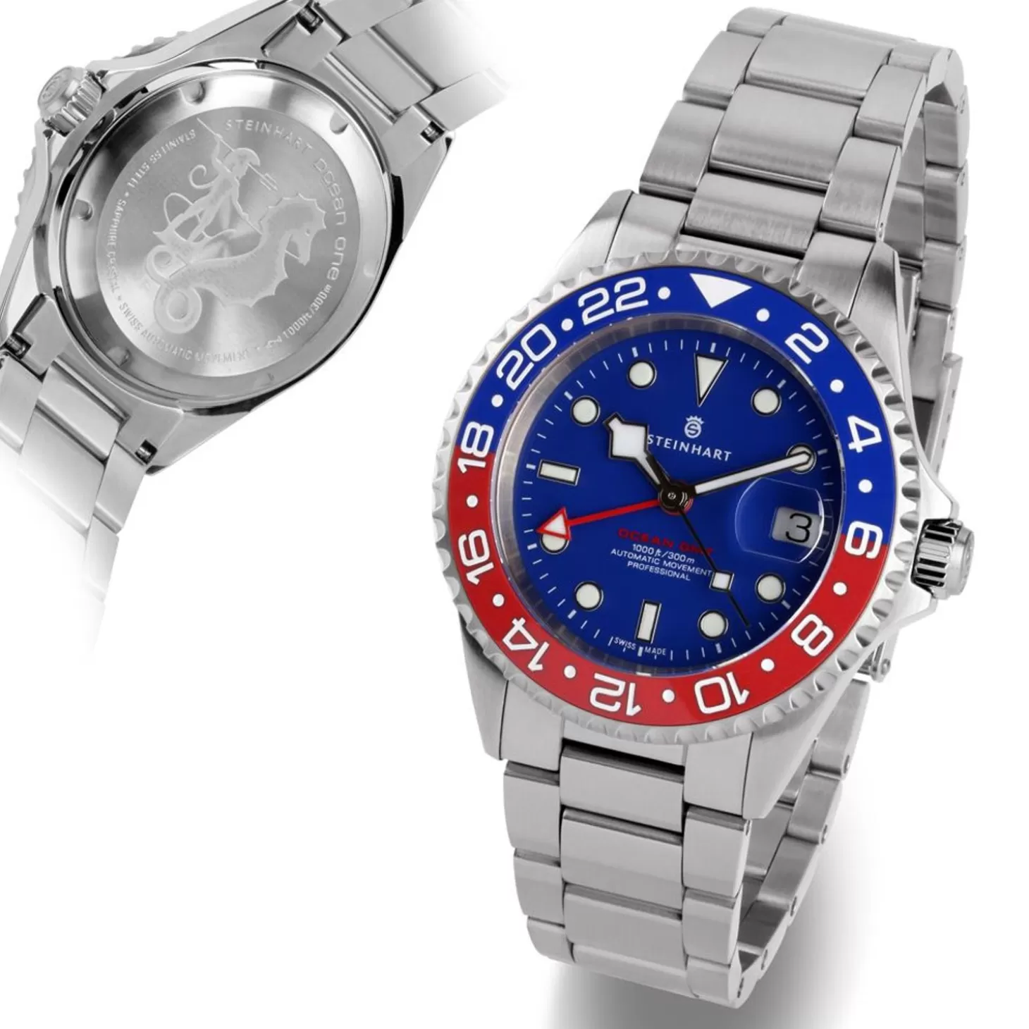 Ocean One Gmt Blauw-Rode Keramische Blauwe Wijzerplaat^Steinhart Watches Fashion