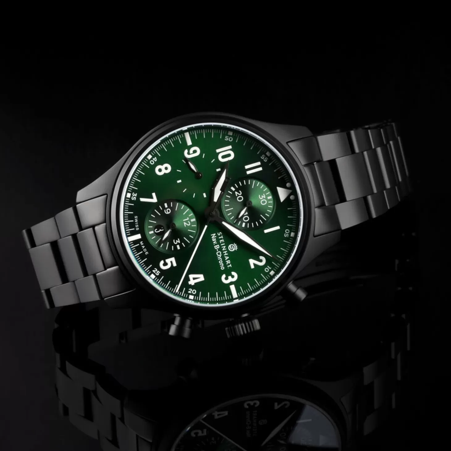 Stalen Armband Dlc Mat 20/16 Mm Voor Nav B-Chrono 42 Green Ltd. Edition Incl. Einde Koppelingen^Steinhart Watches Online